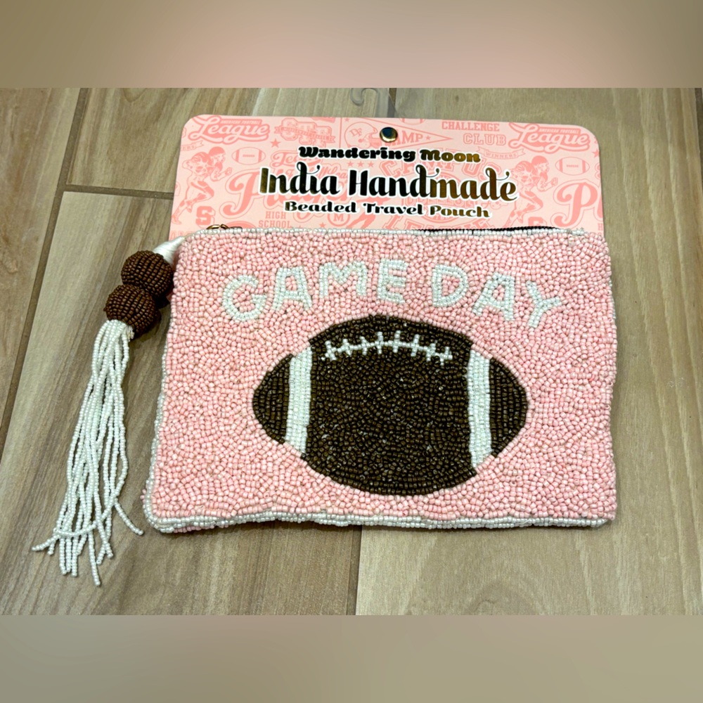 NWT Wandering Moon Pink Beaded Football Game Day Pouch